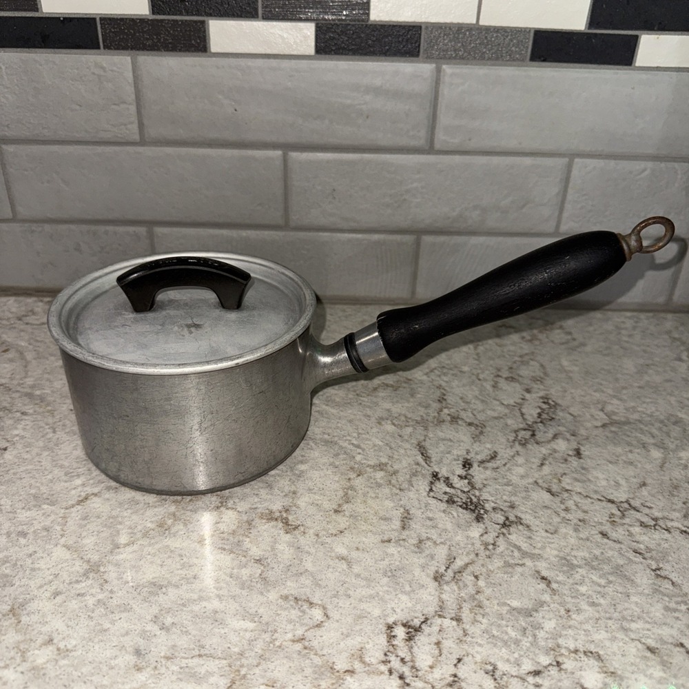 Vintage WEAR-EVER Aluminum Tacuco No. 701  Pot Sauce Pan Lid Long Wood Handle